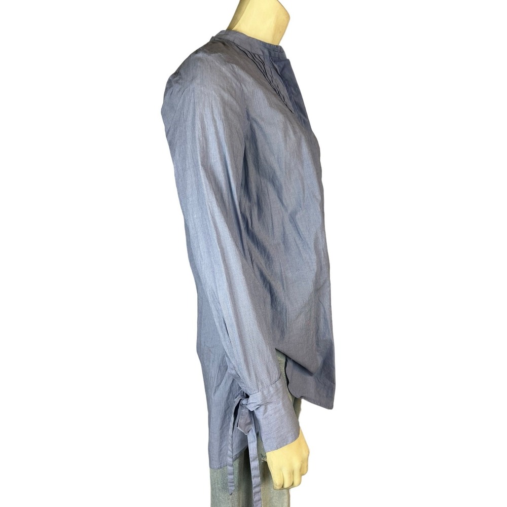 Ann Taylor S small blue and white bib front bow sleeve blouse top shirt - Picture 6 of 13